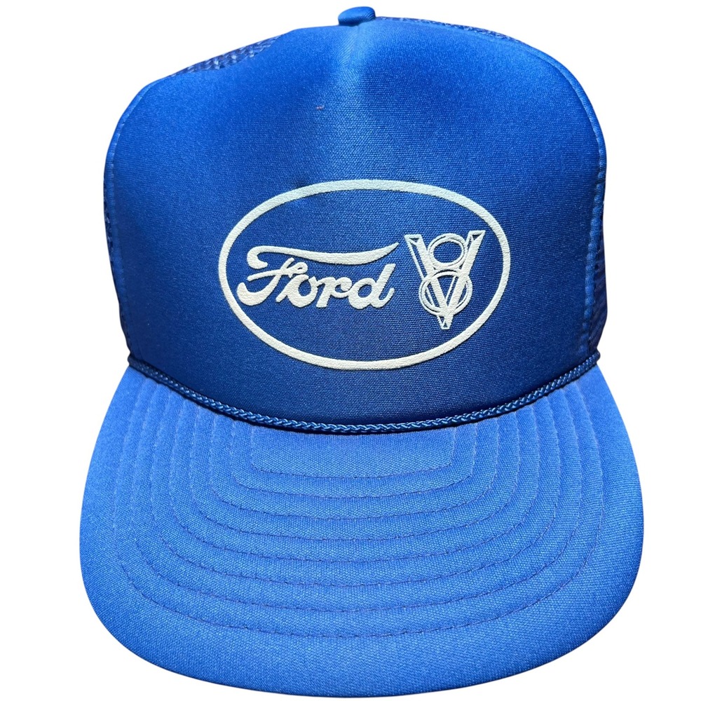 Cameo Ford V8 Trucker Hat Mens OSFA Blue Mesh Snapback Vintage Style Cap